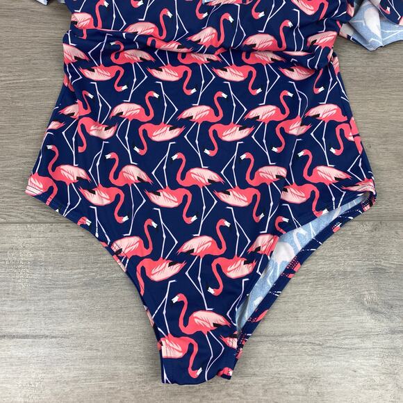 Eloquii Blue&Pink Flamingo Print One Piece Swimsuit Sz.14W - Picture 6 of 16